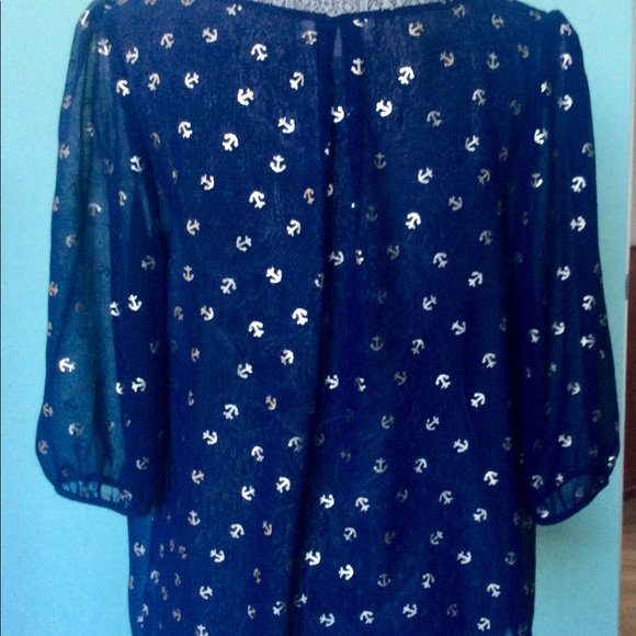 ❤️ UMGEE Blue Sheer Blouse w/ Silver Anchors - S - Picture 2 of 5